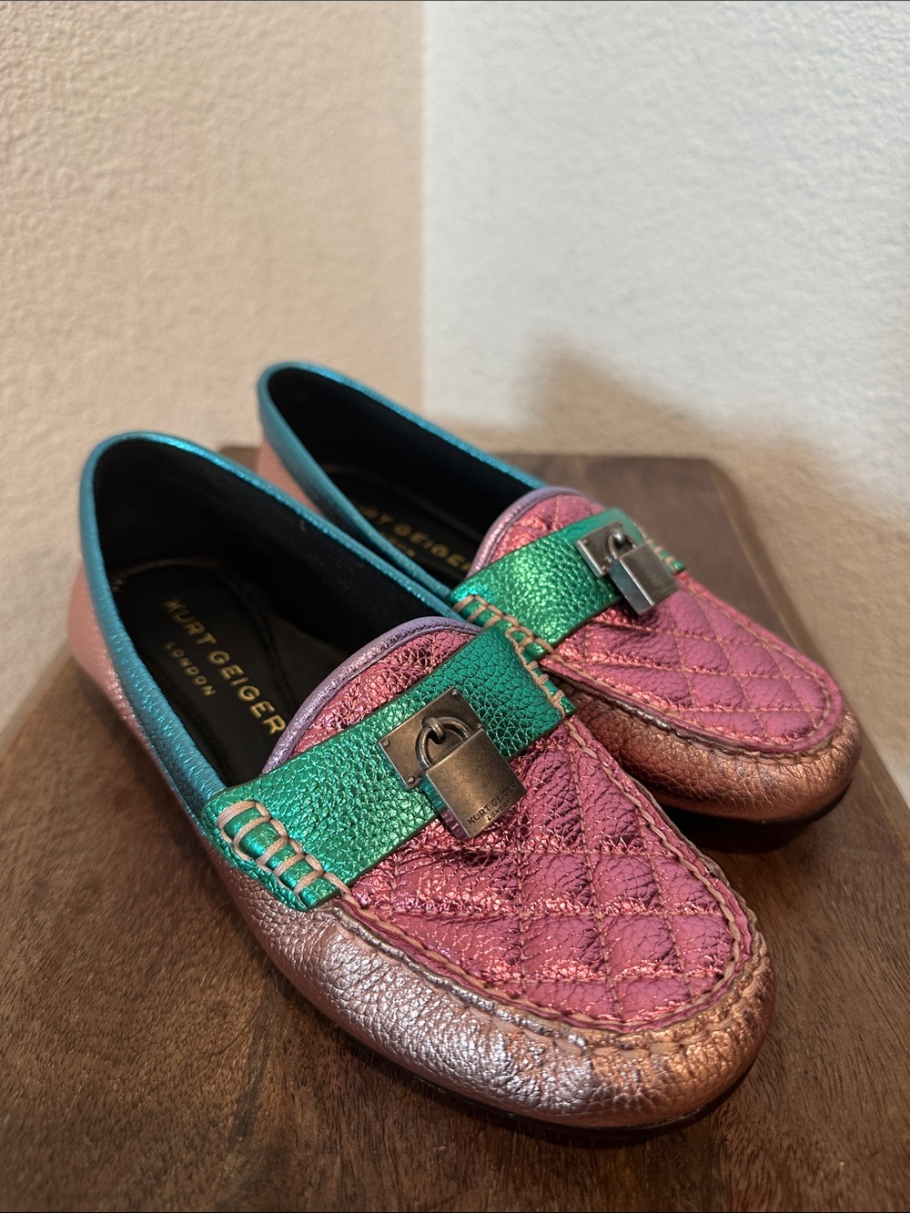 Kurt Geiger London Brixton Metallic Quilted Loafers Size EU 35 US 5